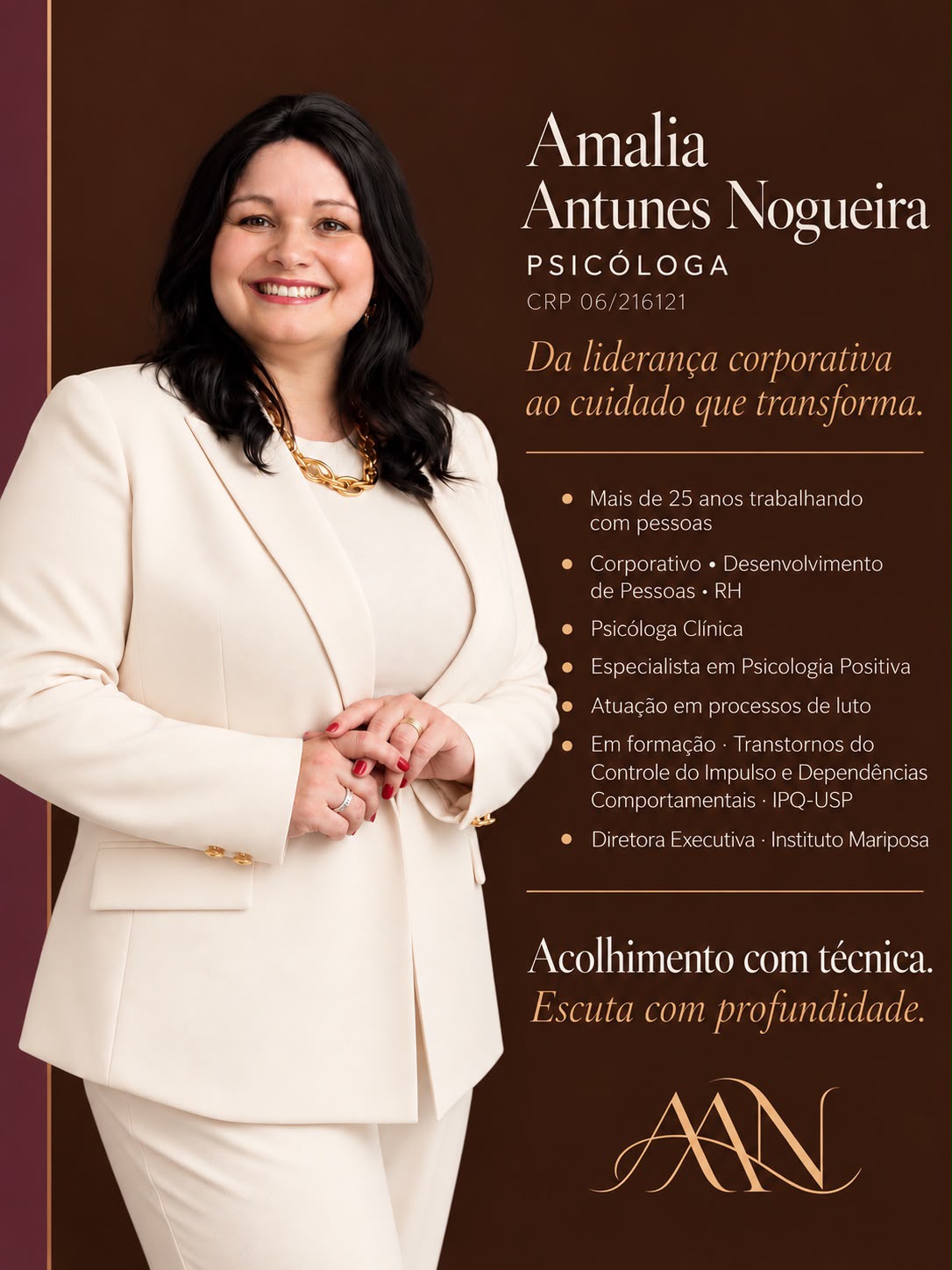 Amalia Antunes Nogueira, psicóloga clínica — da liderança corporativa ao cuidado que transforma